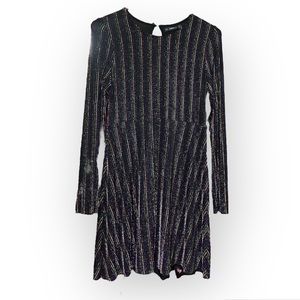 Zara black gold silver red blue metallic striped dress